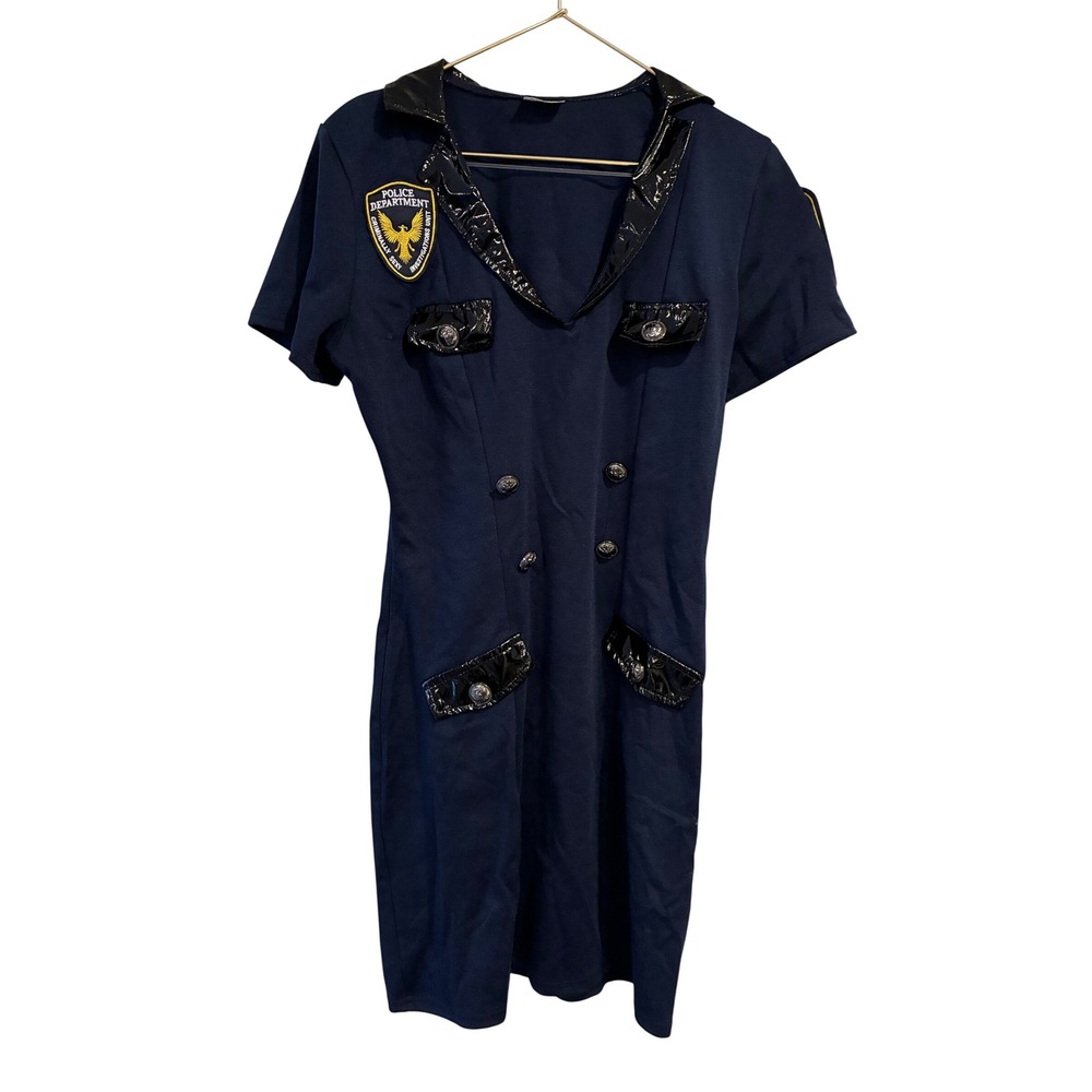 Spirit Halloween Police Officer Costume Dress Navy Blue Patent Accents Small